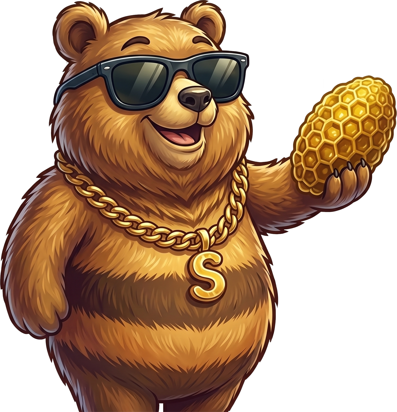 Satocrop golden bear holding honeycomb